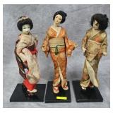 THREE- 14' PORCELAIN GEISHA DOLLS