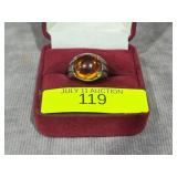 STERLING SILVER CABOCHON AMBER RING, SZ-5