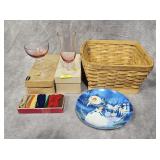 VINTAGE STEMS, COASTERS, BASKET & MORE