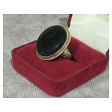STERLING SILVER ~24MM BLACK ONYX RING, SZ-8