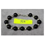 7' STERLING SILVER ONYX BEAD BRACELET