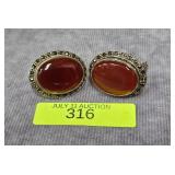 BOLD PAIR OF STERLING & CARNELIAN EARRINGS