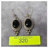 PAIR OF 2' STERLING SILVER ONYX HOOK EARRINGS