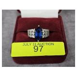 STERLING SILVER ~1.5CT LAB SAPPHIRE RING, SZ-7