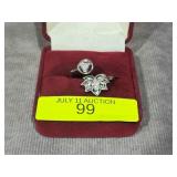 STERLING SILVER CZ & ABALONE RING, SZ-9