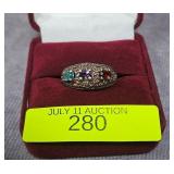 STERLING SILVER MULTI-GEMSTONE RING, SZ-7
