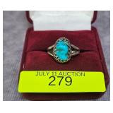NATIVE AMERICAN CUSTOM TURQUOISE RING, SZ-7