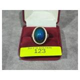 STERLING SILVER CABOCHON GLASS RING, SZ-6