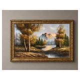 FRAMED MOUNTAIN STREAM OIL ON CANVAS