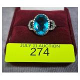 STERLING SILVER ~6CT TOPAZ CRYSTAL RING, SZ-7