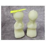 PAIR OF 4' FENTON GLASS SATIN VASELINE FIGURES
