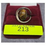 STERLING SILVER TIGER EYE RING, SZ-4.5