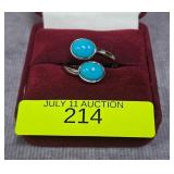 STERLING SILVER TURQUOISE RING, SZ-7
