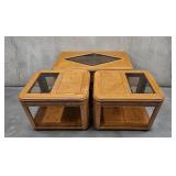 3- PC. GLASS TOP OAK TABLE SET