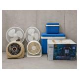 LOT W/ FANS, HEATER, COOLERS & MORE