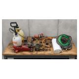 TABLE LOT OF ASST. JACKS, GRINDER, TOOLS & MORE