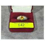 STERLING SILVER CITRINE HEART RING, SZ-7