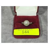 STERLING SILVER CZ HALO RING, SZ-5