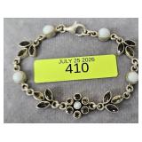 7' STERLING SILVER CITRINE & PEARL BRACELET