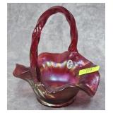 7' FENTON GLASS PAINTED STRETCHED CARNIVAL BASKET