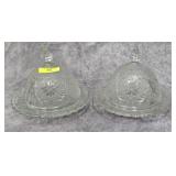 PAIR OF 7' TIARA GLASS BUTTER DISHES