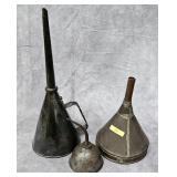 3- VINTAGE FUNNELS & OIL CANS