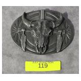 3' WESTERN PEWTER BELT BUCKLE
