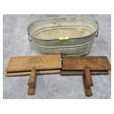 VINTAGE GALVANIZED TUB W/ COTTON COMBS