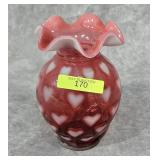 6' FENTON GLASS CRANBERRY HEART VASE