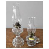 PAIR OF ANTIQUE GLASS OIL LAMPS