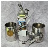4- PC. LOT ASST. PORCELAIN & STAINLESS BEER STEINS