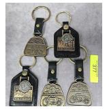4- HARLEY DAVIDSON LEATHER & BRASS KEYCHAINS