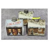 3- VINTAGE LOG CABIN & MAPLE SYRUP TINS