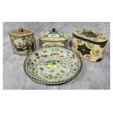 GROUP OF 4- VINTAGE TIN BOXES & BOWL