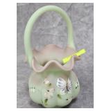 8' FENTON GLASS BURMESE BUTTERFLY BASKET