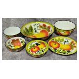 6- PIECE LOT VINTAGE 'FRUIT HARVEST' ENAMELWARE