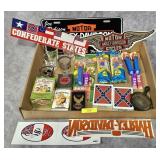 PLUNDER BOX W/ PEZ, CAST IRON, GLASSES & MORE