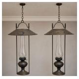 PAIR OF 26' BRASS 'COWBOY' HANGING LANTERNS