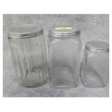 3- VINTAGE HOOSIER GLASS CANISTERS