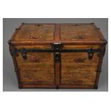 ANTIQUE CAMEL BACK WOOD & LEATHER TRUNK