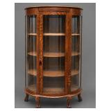 ANTIQUE TIGER OAK BOW FRONT CHINA CABINET