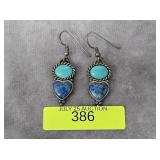 PAIR OF STERLING SILVER TURQUOISE & LAPIS EARRINGS