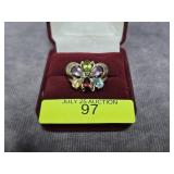 STERLING SILVER ~2.5CT MULTI-GEMSTONE RING, SZ-8