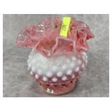 5' FENTON GLASS CRANBERRY HOBNAIL VASE