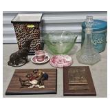 BOX LOT OF ASST. GLASS & HOME Dï¿½COR