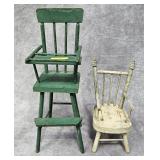 2- VINTAGE PRIMITIVE WOODEN DOLL CHAIRS