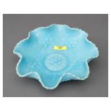 10' FENTON GLASS SATIN BLUE 'CHERRIES' BOWL