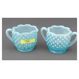 SET OF FENTON GLASS AQUA HOBNAIL SUGAR & CREAMER