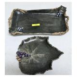 2- STONEWARE GRAPE LEAF TRAYS