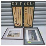 2- PRINTS AND 2- WOODEN GOLF WALL ART PIECES